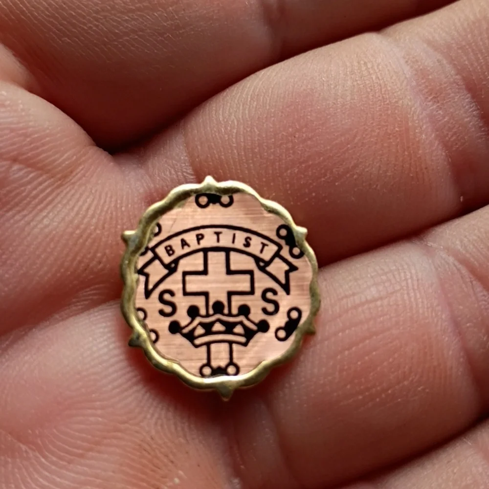 Gold Tone Angel Pendant with Green Gem, And Vintage Baptist Sunday School Pin.